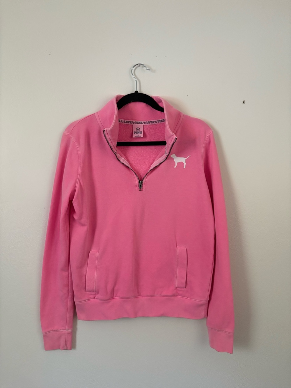 Victoria's Secret PINK Bubblegum Pink Quarter-Zip Pullover with Dog Logo